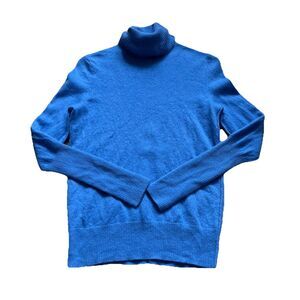 Baby Blue Cashmere Long Sleeve Turtleneck Pullover Sweater Ribbed Sleeves Size M
